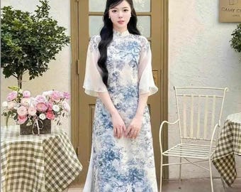 Ao dai Women Vietnamese dress 4 layers voan silk (aodai thiet ke)  red| pink| nude| blue|teal