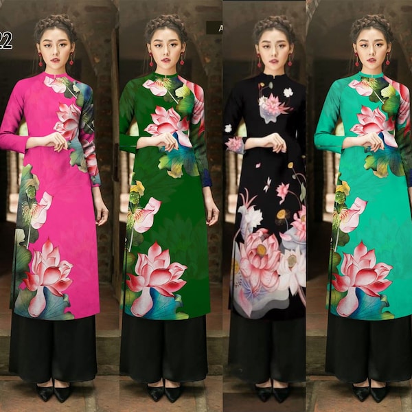 Pre-made: Vietnamese silk dress (áo dài cách tân 3d)-no pants--ready to ship