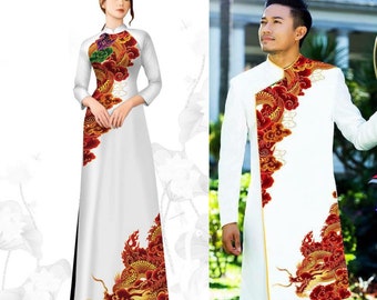 Vietnamese dress Women/Men in 3D print(Ao dai truyen thong 3D Nam/Nu),aodai women/girl vietnamese dress--ready to ship