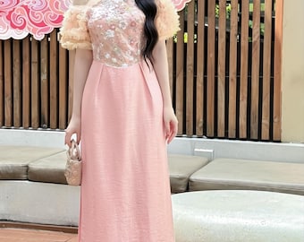 Sleeveless ao dai red| Gam with flower pattern| Ao dai yếm Women with  pants| Lunar new year
