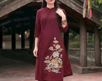 Premade emboidery Zen | Tai Chi | Meditation Clothing Cotton  in grey| brown| dark blue| pink  pajamas(do bo phat tu, do phap phuc)