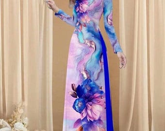 Vietnamese Traditional Ao Dai silk 3d print for Women|girl  (set with pants)