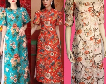 Vietnamese dress (Áo dài truyền thống, cách tân Gấm tay bồng) ----ready to ship