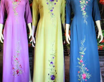 Vietnamese embroidery traditional Ao Dai for Women, Ao Dai for Girls, Ao Dai for Women, Ao Dai Viet Nam,ao dai theu -ready to ship