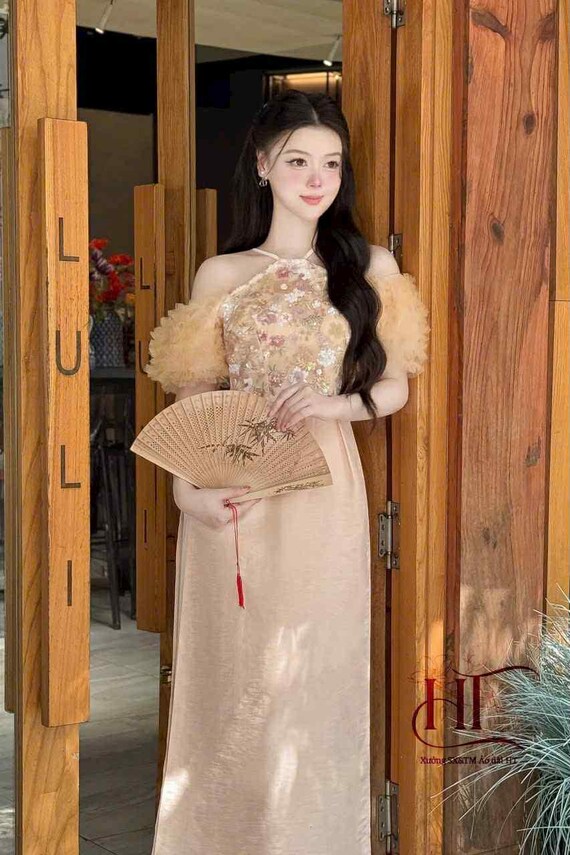 Sleeveless ao dai red| Gam with flower pattern| Ao dai yếm Women with  pants| Lunar new year