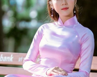 Vietnamese Traditional Ao Dai for Women, Ao Dai for Girls, Ao Dai for Women, Ao Dai Viet Nam solid color -- with pants-ready to ship