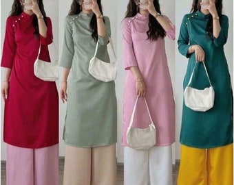 Vietnamese Traditional solid color Ao Dai cách tân for Women-s-5xl