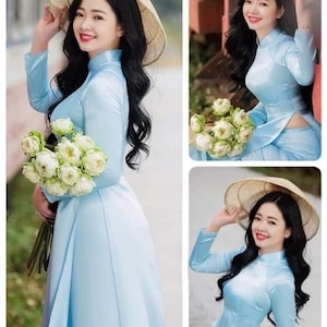 Ao Dai for Girls| Women solid color red|teal|blue|light pink|yellow | Ao Dai Lunar New Year 2026