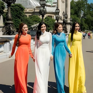 Vietnamese Traditional Ao Dai for Women  solid color with same color pants -ready to ship