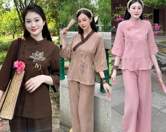 women buddhist clothing set, meditation clothes, pajamas(do bo phat tu, do phap phuc)