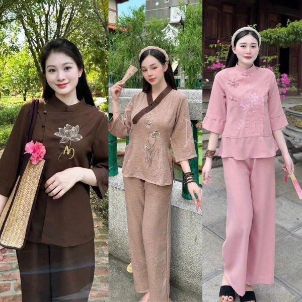 women buddhist clothing set, meditation clothes, pajamas(do bo phat tu, do phap phuc)