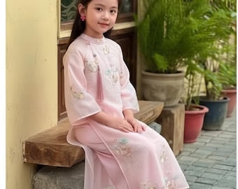 Vietnamese dress children and teen girl |ao dai be gai | women family set| Ao Dai Lunar New Year 2026