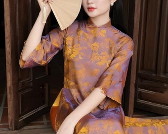 Vietnamese traditional Ao Dai Soft Gam for Women|girls|teen set