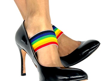 FOR HER -Detachable Shoe Straps for High, Heels, Pumps, Wedges, Flats, & Stilettos , Shoe Accessory. Rainbow Strappys