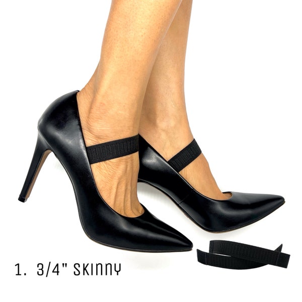 Detachable Shoe Straps for High, Heels, Pumps, Wedges, Flats, & Stilettos , Shoe Accessory. Elastic Strappys. Black, Metallic, Checkered.