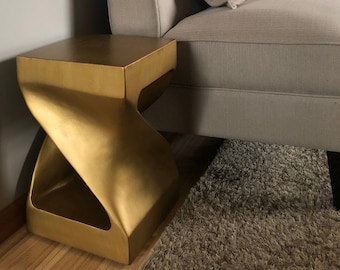Gold Twisted Wood Side Table Twisted End Table Gold Stool Gold Plant Stand with a One of a Kind Twisted Design!