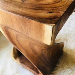 Twisted Side Table 23&quot; Tall Suar Wood Plant Stand Twisted Wood Pedestal Base with a One of a Kind Twisted Design.