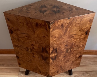 Modern Geo Style Diamond Table Wedge End Table MCM Triangle Side Table Genuine Burl Wood Corner Table Contemporary Furniture Made in USA
