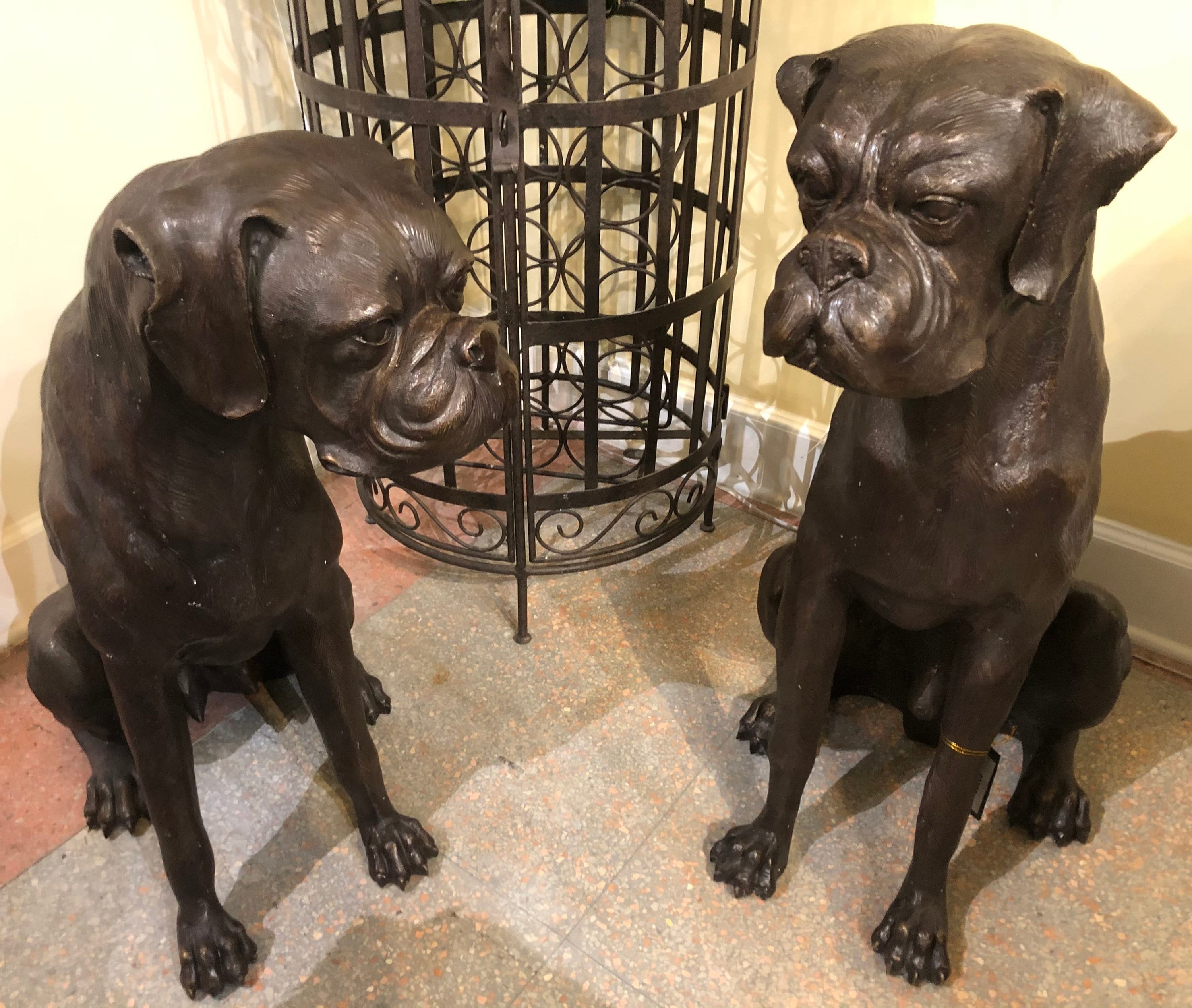 Set of 2 Large Bronze Boxer Sculptures Male Female Guard Dog Etsy