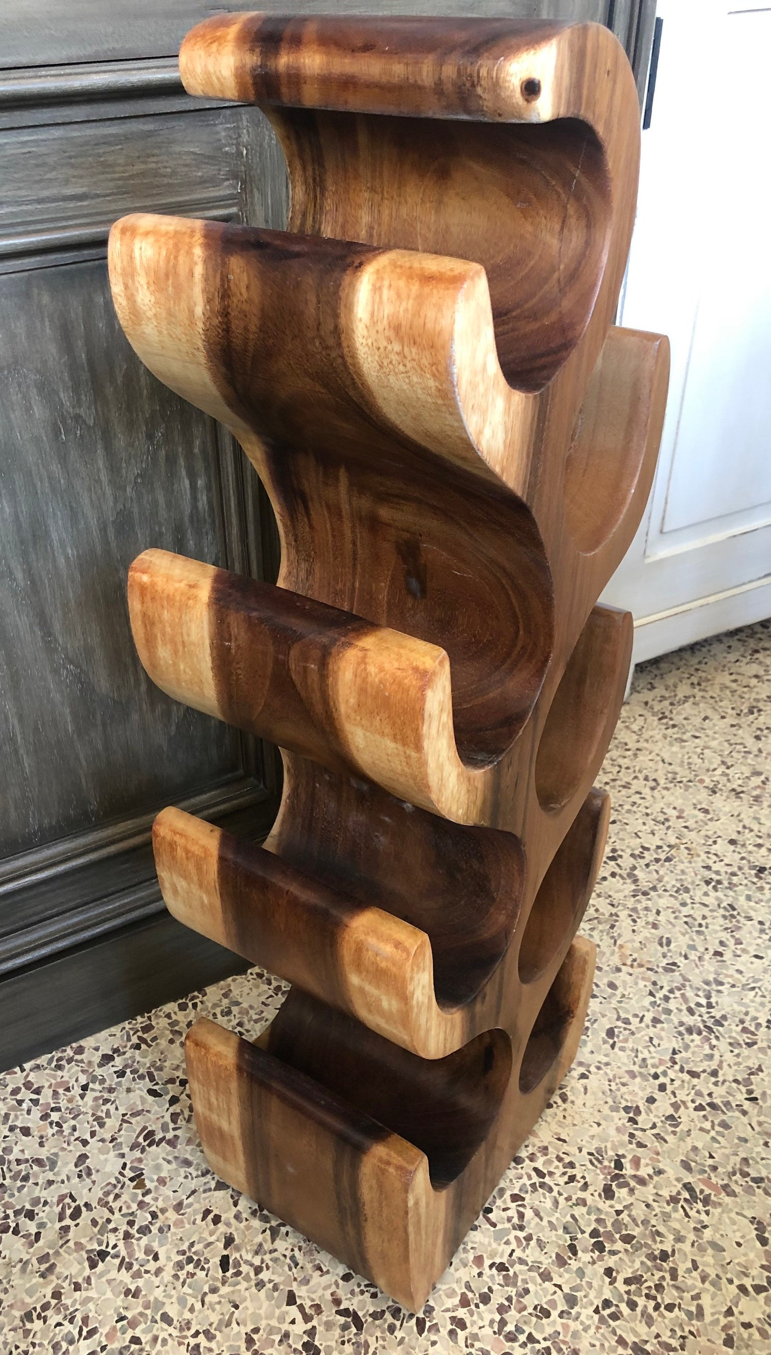 Teak Wine Rack Hand Carved Teak Wood Wine Holder Etsy