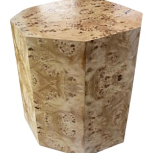 Burl Wood Octagon Coffee Table Mid Century Modern Furniture End Table Geo Side Table Elm Burl Wood Pedestal Made in USA