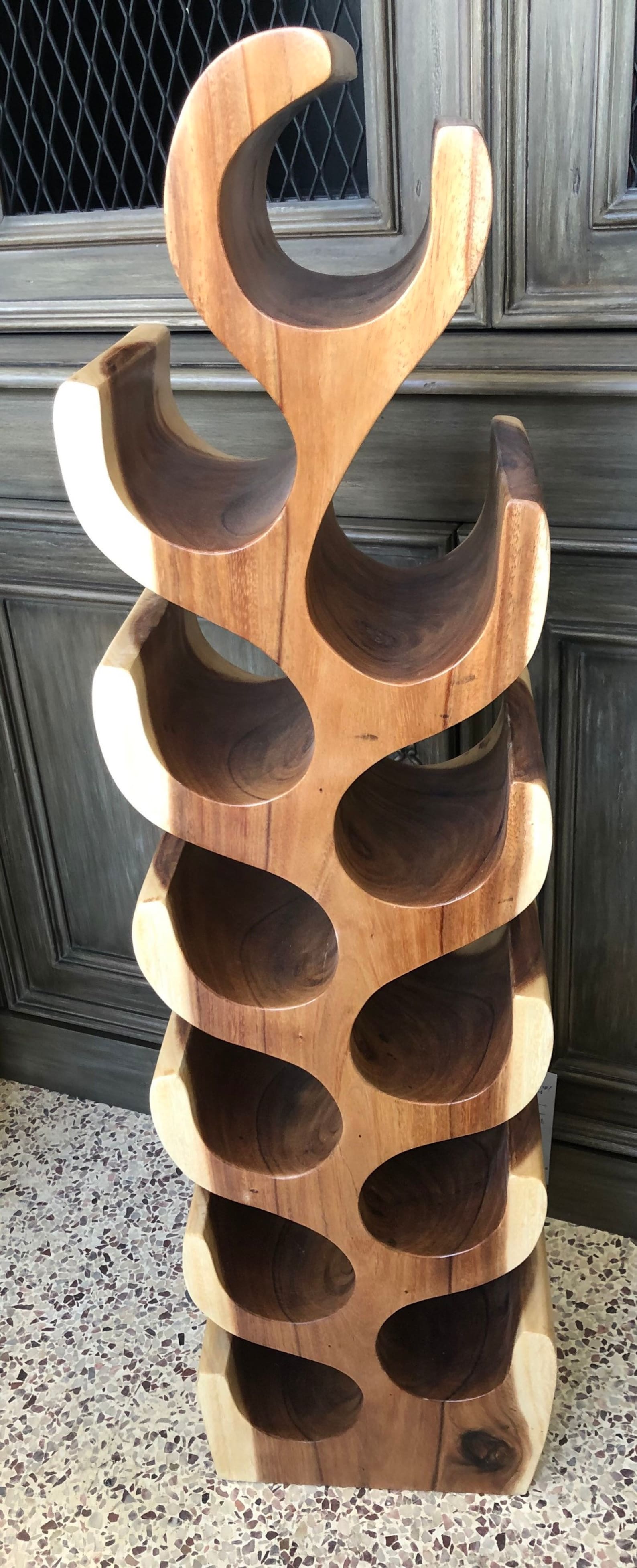 Teak Wine Rack Hand Carved Teak Wood Wine Holder Etsy