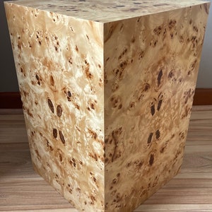 Genuine Burl Wood Pedestal Mid Century Retro Style Cube End Table MCM Cube Side Table 1960s 1970s Modern Furniture Made in USA image 9