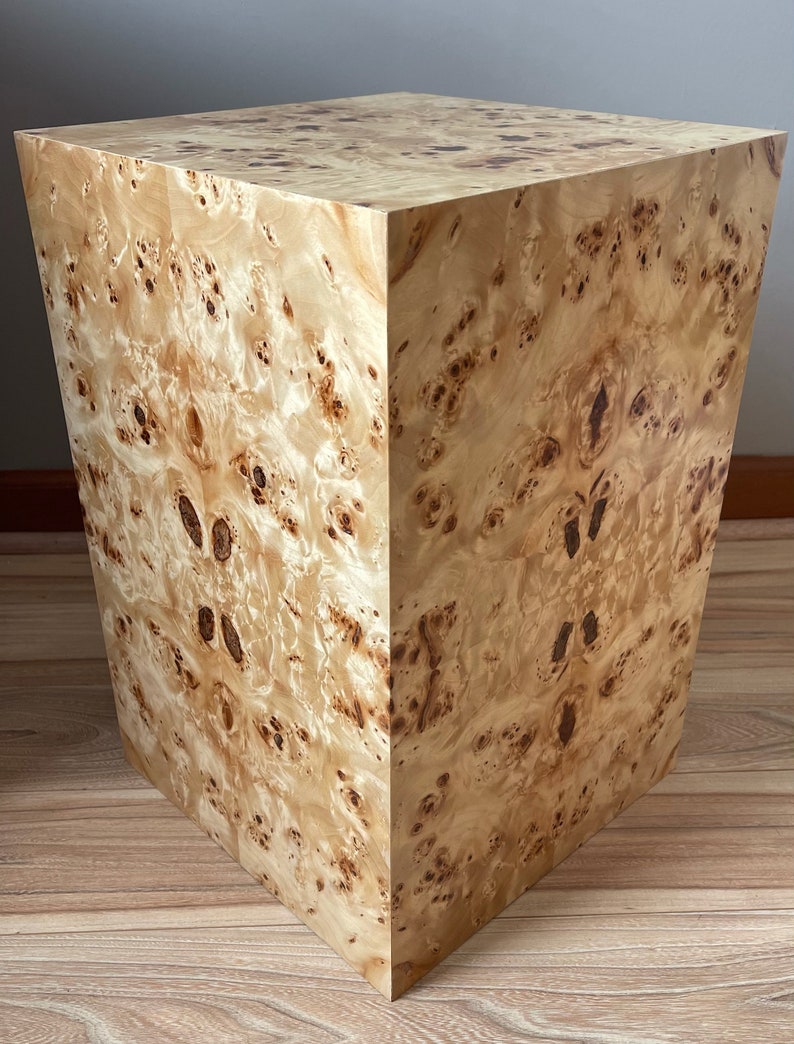 Genuine Burl Wood Pedestal Mid Century Retro Style Cube End Table MCM Cube Side Table 1960s 1970s Modern Furniture Made in USA image 9