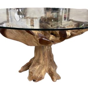 Teak Wurzelglas Esstisch Live Edge Teak Treibholz Gemeinschaftstisch Bio Baumstamm Möbel