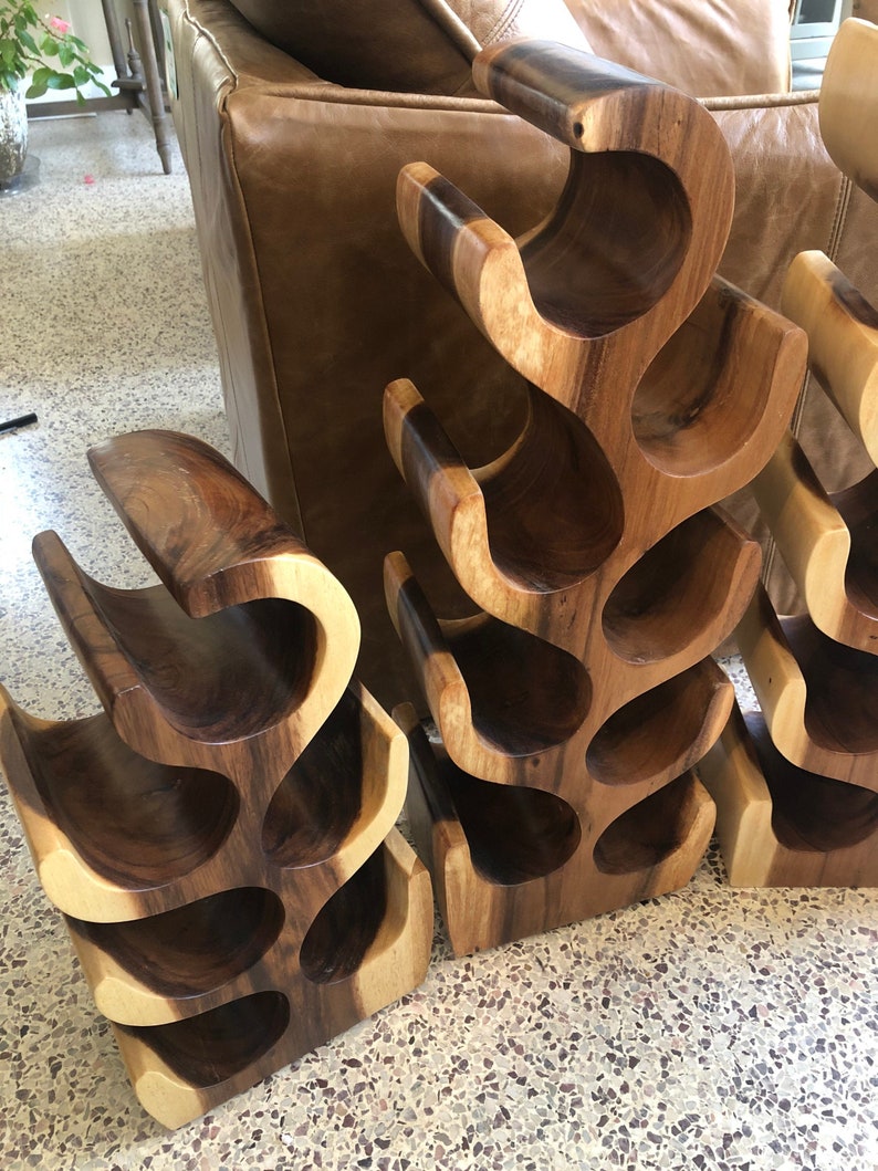 Teak Wine Rack Hand Carved Teak Wood Wine Holder Etsy
