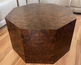 Burl Wood Octagon Coffee Table: Mid Century Modern Accent Furniture