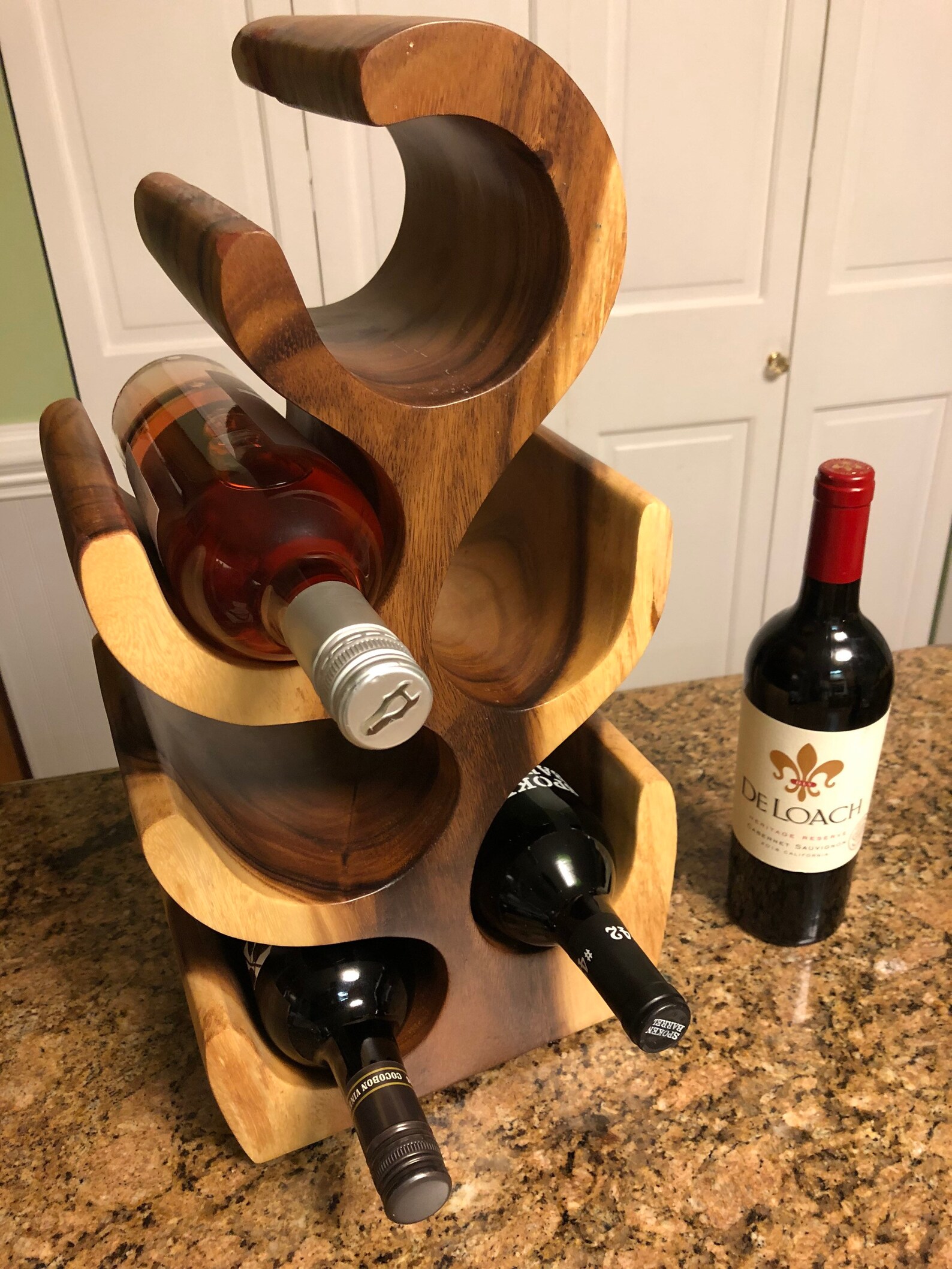 Teak Wine Rack Hand Carved Teak Wood Wine Holder Etsy