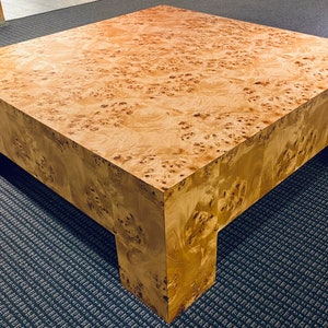 Genuine Burl Wood Coffee Table Mid Century Modern 1970s Style Custom Furniture Made in USA