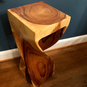 Twisted Side Table 29" Tall Suar Wood Plant Stand Twisted Wood Pedestal Base with a One of a Kind Twisted Design