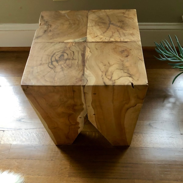 Teak Wood Side Table Teak Cube End Table Accent Table Teak Plant Stand Natural Teak Root Stool