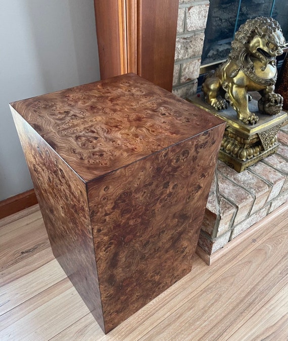 Genuine Burl Wood Octagon Pedestal Mid Century Geo Cube End Table MCM Retro  Cube Side Table 1960s 1970s Modern Furniture Made in USA 