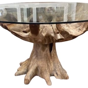 Teak Root Glass Dining Table: Live Edge Organic Tree Trunk