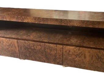 Burl Wood Console Table: Mid Century Modern TV Stand, USA Made