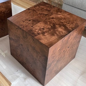 Genuine Burl Wood Pedestal Mid Century Retro Style Cube End Table MCM Cube Side Table 1960s 1970s Modern Furniture Made in USA image 7