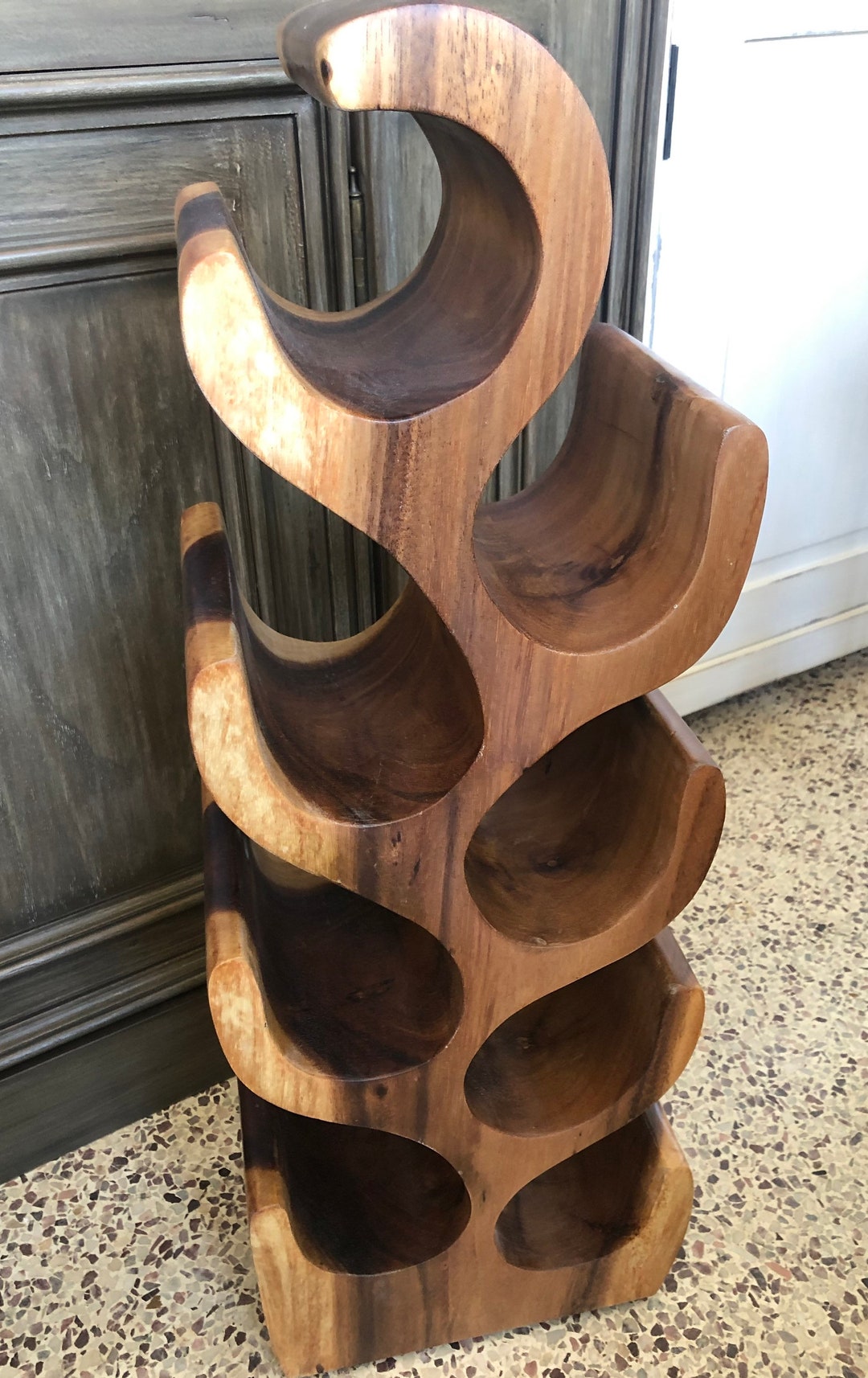 Teak Wine Rack Hand Carved Teak Wood Wine Holder Etsy