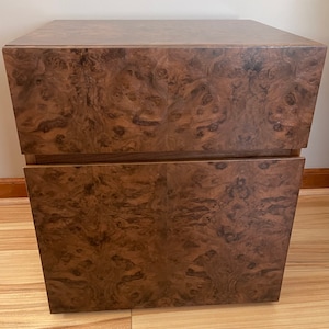 Genuine Burl Wood Contemporary Nightstand End Table Mid Century Modern Cabinet Retro Style Side Table Record Cabinet Made in USA