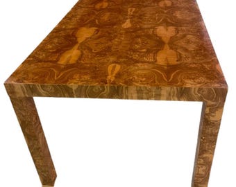 Custom Burl Wood Dining Table: Mid Century Bar Table, Made in USA