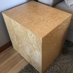 Genuine Burl Wood Pedestal Mid Century Retro Style Cube End Table MCM Cube Side Table 1960s 1970s Modern Furniture Made in USA image 3