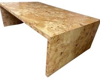 Custom Burl Wood Coffee Table: Mid Century Modern Ottoman Overlay