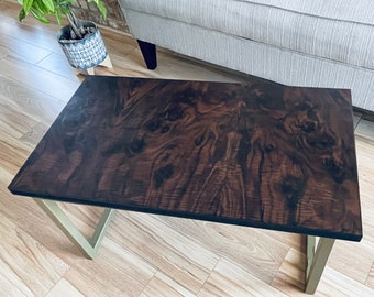 Burl Wood Coffee Table: MCM Sofa Accent Table, Made in USA