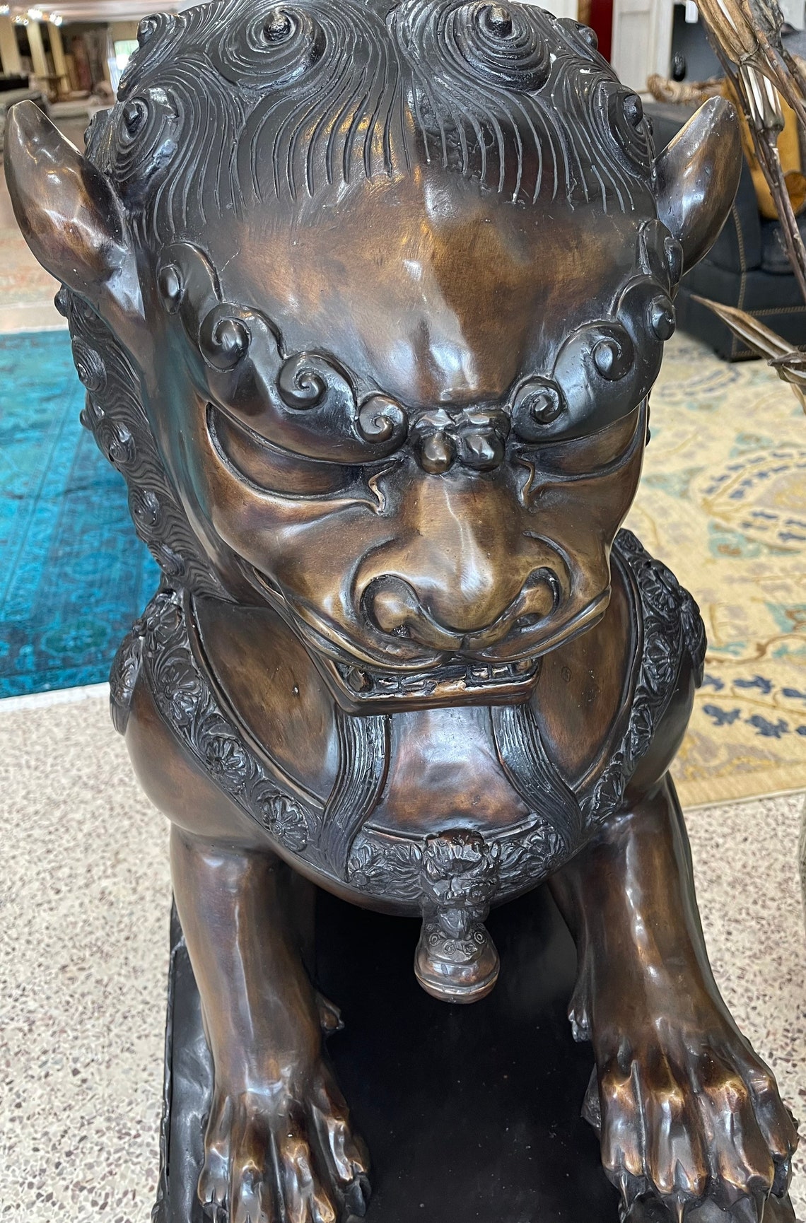 Set of 2 Large Bronze Foo Dog Sculptures Guard Dog Statues | Etsy