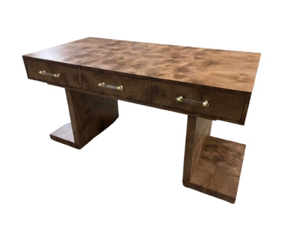 Custom Burl Wood Desk with Drawers: Modern USA Made Furniture