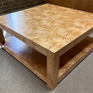 Genuine Burl Wood Coffee Table Mid Century Modern 1970s Style Custom Furniture Made in USA