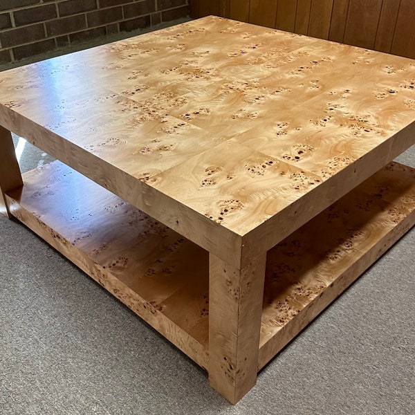 Genuine Burl Wood Coffee Table Mid Century Modern 1970s Style Custom Furniture Made in USA