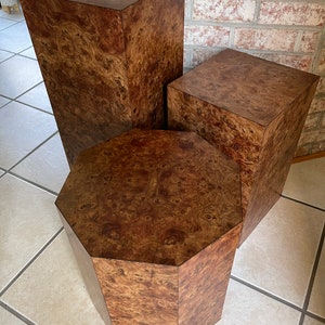 Genuine Burl Wood Octagon Pedestal Mid Century Geo Cube End Table MCM Retro Cube Side Table 1960s 1970s Modern Furniture Made in USA image 5